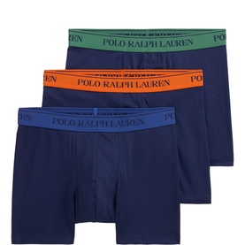 Ralph Lauren Boxers 3-pack in navy with contrasting green, orange, and blue waistbands, elasticated logo waist