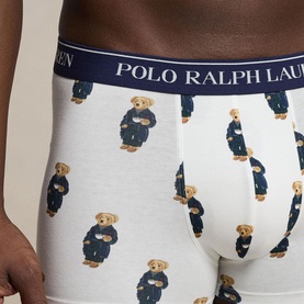 Ralph Lauren Boxers 3Pk in white with allover Polo Bear print and navy branded elasticated waistband