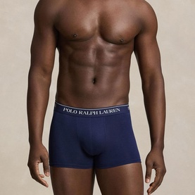 Model wearing Ralph Lauren Boxers Multi Pack in navy with white branded elastic waistband.
