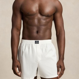Model wearing Ralph Lauren Boxers 3Pk in white, featuring elasticated waistband with branded label, relaxed fit.