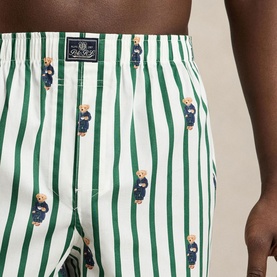 Ralph Lauren Boxers 3Pk in green and white stripes with all-over Polo Bear print, elasticated waistband with branded label visible