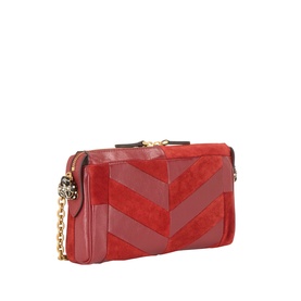Valentino blood red leather and suede chevron shoulder bag with gold chain strap and lion head charm detail
