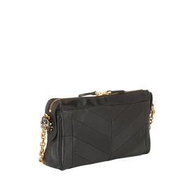 Valentino Nero nappa leather shoulder bag with chevron quilting, gold-tone chain strap and embellished zip pull