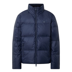 Calvin Klein Logo Badge Padded Jacket in Dark Sapphire, stand collar, two-way zip, quilted puffer design with logo badge detail