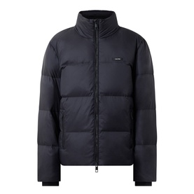 Calvin Klein Logo Badge Padded Jacket in black, quilted design, stand collar, two-way zip fastening, vertical zip pockets