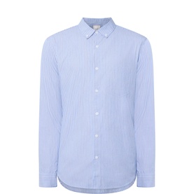 Calvin Klein blue and white vertical stripe cotton casual shirt with button-down collar and long sleeves