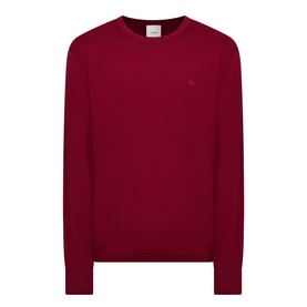 Calvin Klein Monogram Logo Knitted Sweater in Rhododendron, crew neck, ribbed trims, tonal embroidered chest logo, 100% wool