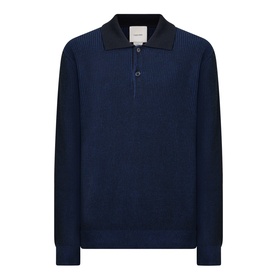Calvin Klein Badge Logo Textured Polo Sweater in Black, ribbed polo collar, two-button placket, long sleeves, textured knit