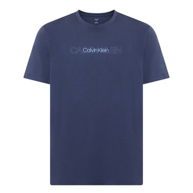 Calvin Klein Graphic Logo T-Shirt in CCI Blue Nights, crew neck, short sleeves, contrast graphic logo lettering across chest, smooth cotton finish