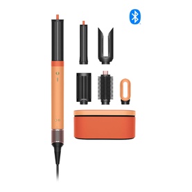 Dyson Coanda 2x Ceramic Apricot hair styler set in apricot and black, with multiple attachments and storage case