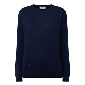 Lucy Nagle The Everyday Cashmere Sweater in Midnight Slate, crew neck, long sleeves, ribbed trims, logo disc detail
