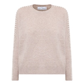 Lucy Nagle The Stitch Cashmere Sweater in Light Weight Beige with crew neck, stitch detailing at shoulders and sleeve seams, ribbed trims