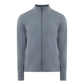 Lululemon Sojourn Jacket in Onyx Grey, full-zip mock-neck activewear jacket with long sleeves and chest pocket detail
