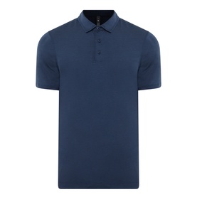 Lululemon Reg Polo in True Navy, short-sleeved with three-button placket and ribbed collar, ghost mannequin shot