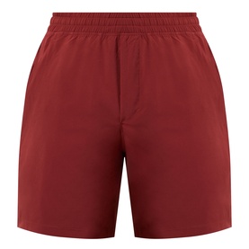 Lululemon Cranberry Charm performance shorts with elasticated waistband, flat-front woven fabric and short inseam length.