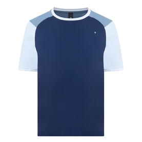 Lululemon UV-Protective Textured Mesh Tennis Shirt in Club Blue/Steel Blue/Starch Blue with colour-block raglan sleeves and crew neck