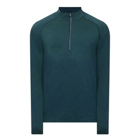 Lululemon Metal Vent Short Sleeve T-Shirt in Green Cove/Club Blue, shown as a long-sleeve half-zip knit top with raglan sleeves