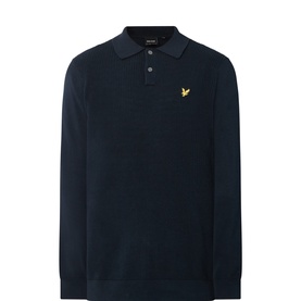 Lyle & Scott Dark Navy long-sleeve cotton polo shirt with three-button placket and embroidered eagle logo