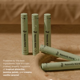 The Smooth Company Smooth Stick&trade; Island Edition haircare sticks in sage green, shown upright and laid flat, five sticks total.
