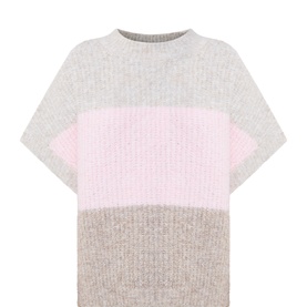 Tuzzi multicoloured colour-block knit top with grey, pink and taupe stripes, short sleeves, and ribbed texture