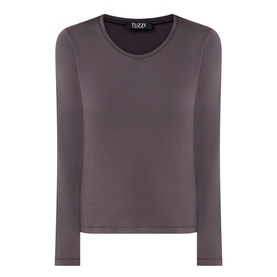 Tuzzi Dark Chocolate long-sleeve crew neck shirt in stretch viscose, relaxed fit with clean minimalist design