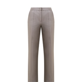 Tuzzi taupe straight-leg trousers with front pleat detail, high waist, and single button fastening