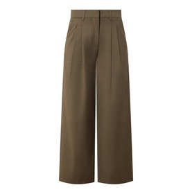 Vivere Olive Green wide-leg trousers with front pleats, high waist, and belt loops, in a polyester-viscose blend