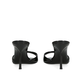 Paris Texas black leather stiletto heel mule sandals, twin strap upper, shown from rear angle