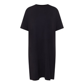 Marc O Polo Solid Sweatshirt Dress in black, round neckline, dropped shoulders, short sleeves, straight mini hem, 100% cotton