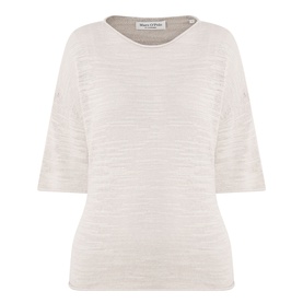 Marc O Polo Linen Beige knit top with three-quarter sleeves, relaxed fit, and subtle textured weave in linen-cotton blend