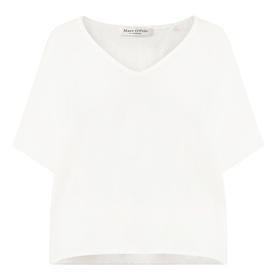 Marc O'Polo White Cotton knit top with V-neckline, short sleeves, and relaxed cropped silhouette