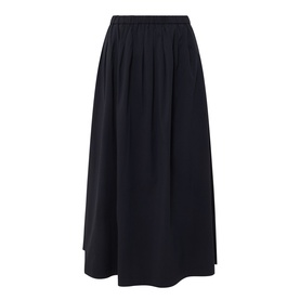Marc O Polo black midi skirt with elasticated waist, soft pleating, and a subtle high-low hem in cotton blend fabric
