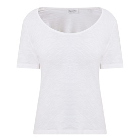 Marc O Polo Solid Slub T-Shirt in White Cotton with scoop neckline, rolled edge trim, short sleeves and straight hem