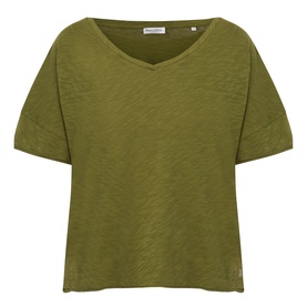 Marc O Polo Wide Slub T-Shirt in Shaded Fern with V-neckline, dropped shoulders, short sleeves, and straight hem in slub jersey cotton