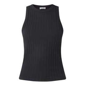Marc O Polo black ribbed sleeveless tank top in modal cotton blend, crew neckline, fitted silhouette