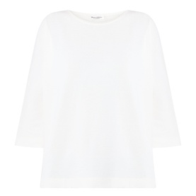 Marc O Polo White Cotton T-Shirt with bateau neckline, three-quarter sleeves, and relaxed boxy fit
