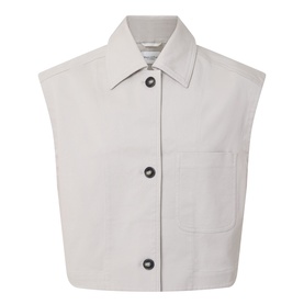 Marc O Polo Linen Beige cotton sleeveless vest with collar, button-front fastening and chest patch pocket