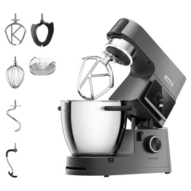 Kenwood Cooking Chef XL Stand Mixer 6.7L in anthracite grey with stainless steel bowl and four attachments including whisk, dough hook, and beater