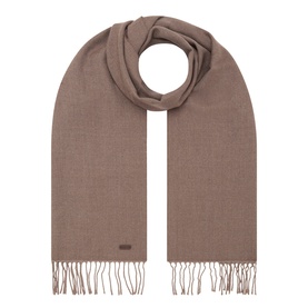 Eton Logo Twill Fringe Scarf in brown wool with subtle logo plaque and fringed ends, oblong shape