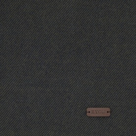 Eton Logo Twill Fringe Scarf in dark green wool, close-up of twill texture with brown logo plaque detail