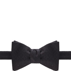 Eton Tonal Medallion Silk Bow Tie in black with subtle tonal medallion print, pre-tied with clasp fastening, 100% silk