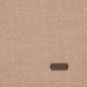Eton Logo Twill Fringe Scarf in beige wool with embossed logo plaque detail, close-up of diagonal twill weave texture