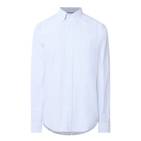 Eton mid blue casual shirt in 100% cotton, button-down collar, chest pocket, long sleeves, curved hem
