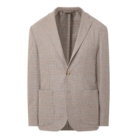 Eton beige glen check single-breasted jacket with notch lapels, two-button fastening and gold-tone button detail