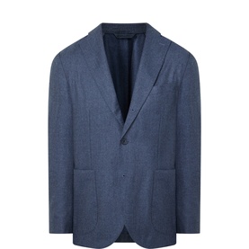 Eton indigo single-breasted blazer jacket with notch lapels, patch pockets, and a two-button front fastening