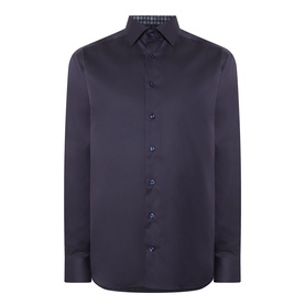 Eton Navy Geo Trim Single Cuff Regular formal shirt, 100% cotton, with geometric-trimmed collar and button placket front