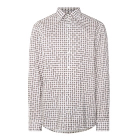 Eton brown cotton formal shirt with all-over geometric print, point collar, single cuff, regular fit