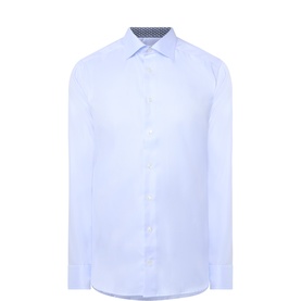 Eton Single Cuff Slim formal shirt in light blue with geometric trim collar detail and button placket, 100% cotton