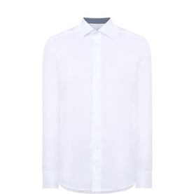 Eton Single Cuff Slim formal shirt in white with geometric contrast trim at collar and cuffs, 100% cotton