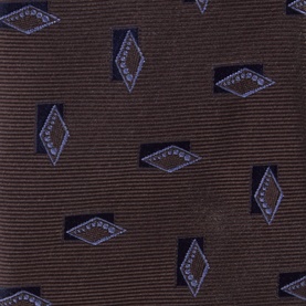Eton brown 100% silk tie with navy and silver diamond and square jacquard pattern detail throughout